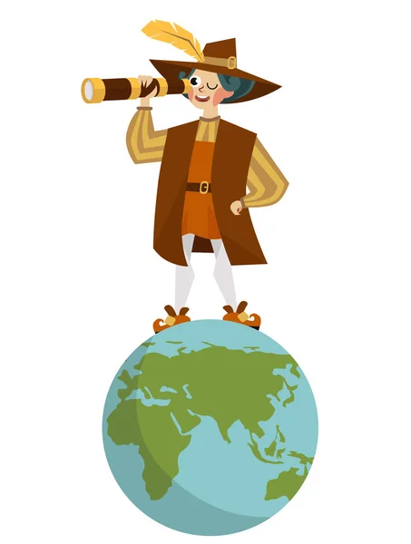 Щасливий день Колумба з Колумб, дивлячись на Підзорна труба — стоковий вектор