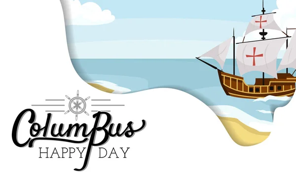 Happy dag van Columbus poster met zeilschip — Stockvector