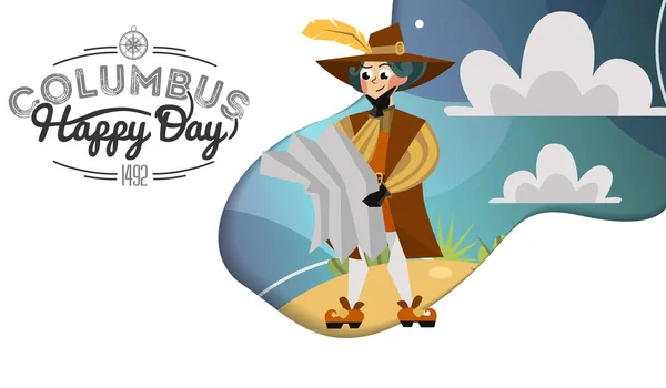 Glad Columbus dag hälsning eller inbjudan gratulationskort bokstäver text Logotypdesign — Stock vektor