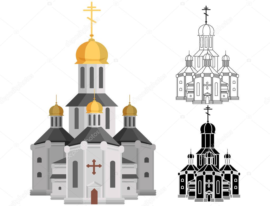 Cartoon holy church of christian religion with cross on top line and shape art