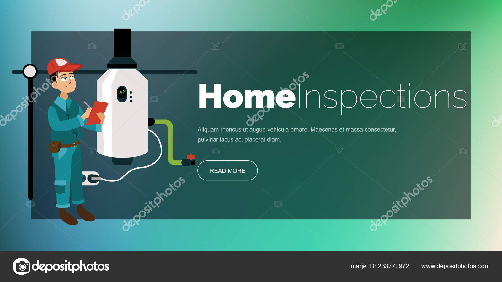 Inspector Checklist Examines Heating System Poster Cartoon Man