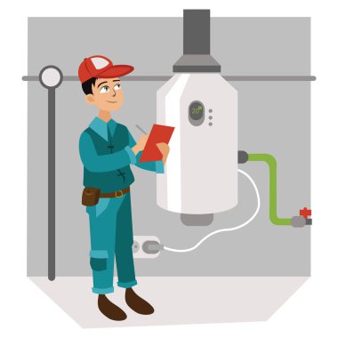 Kontrol listesi ile Müfettiş inceliyor Isıtma sistemi poster