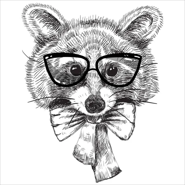 Dibujos animados lindo animal en gafas y pajarita — Archivo Imágenes Vectoriales