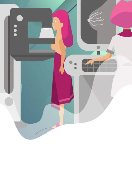 Doktor muayene kadın manyetik rezonans görüntüleme posteri ile — Stok Vektör