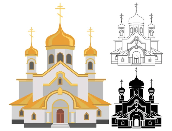 Cartoon afbeelding van christelijke kerk met gouden design lijn en vorm kunst — Stockvector