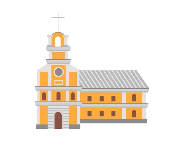Dessin animé bâtiment religieux catholique avec croix sur le dessus — Image vectorielle