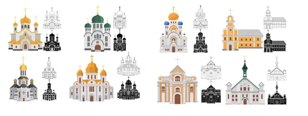 Cartoon set of churches with different denominations — Stock Vector