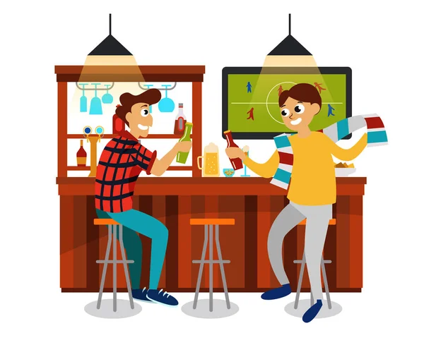 Мультфільм кращі друзі дивитися футбол в барі — стоковий вектор