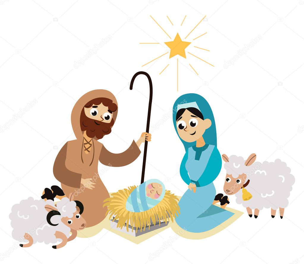 Baby Jesus born in Bethlehem scene in holy family