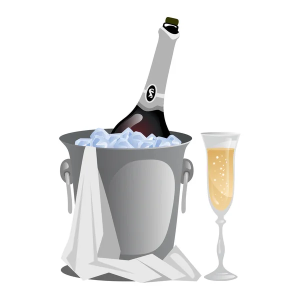 Fles feestelijke champagne in ijs te leggen — Stockvector
