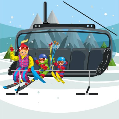 Teleferik içinde sürme mutlu çizgi film aile