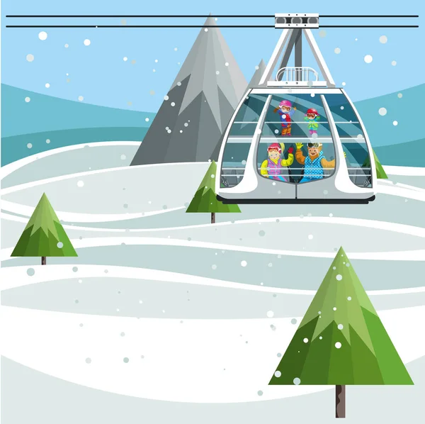 Modern cable ski lift in ski resort — Stock Vector