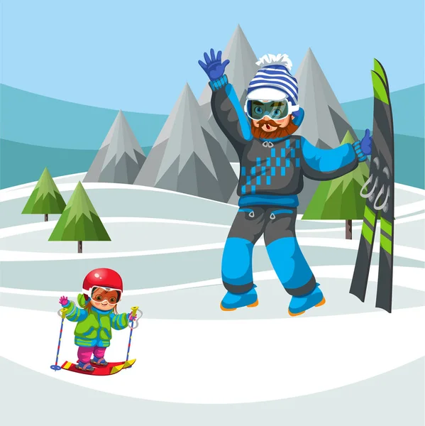 Küçük oğlu kayak yapmayı öğretim baba