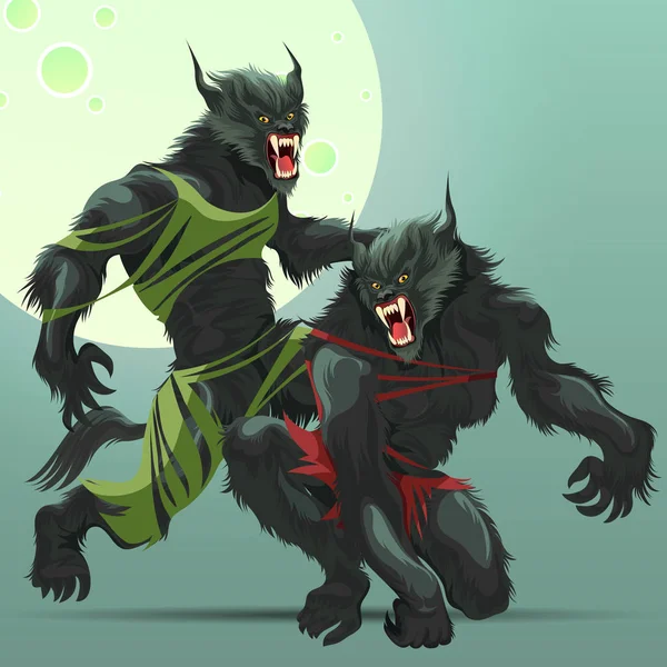 Mann und Frau verwandeln sich in Werwolf-Poster — Stockvektor