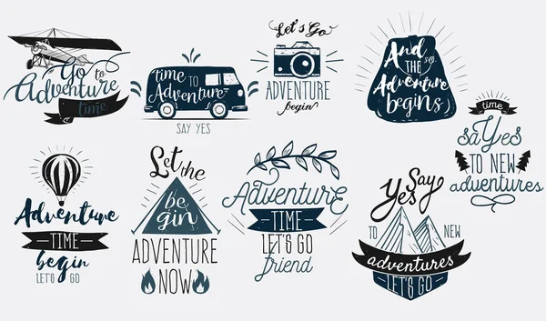 Signe de logo avec différents textes sur les aventures — Image vectorielle