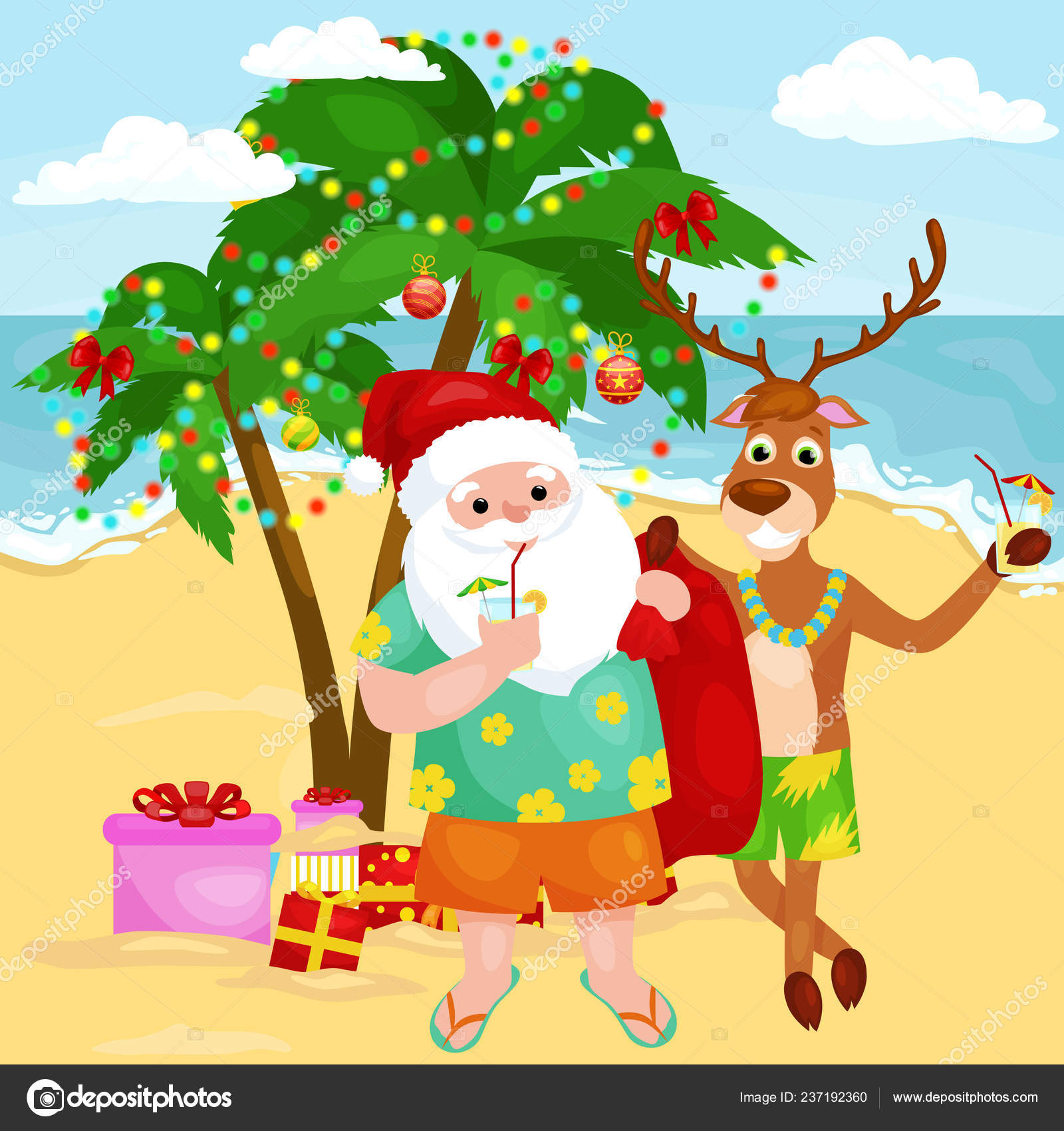 Dessin Animé Joyeux Noël Amis Ensemble Sur La Plage