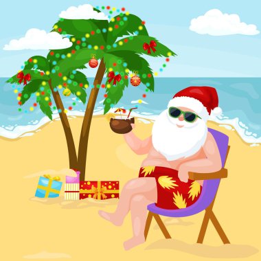 Noel Baba kokteyl ile sandalye üzerinde oturan