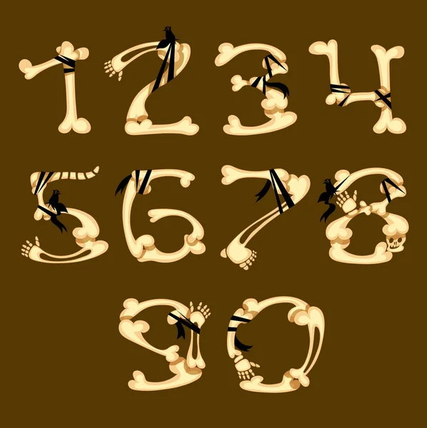 Conjunto de números hechos en estilo hueso — Vector de stock