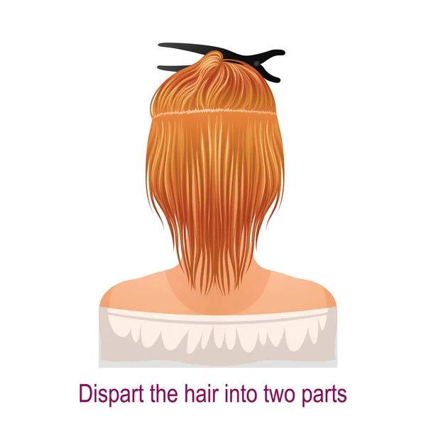 Détail étape par étape pour l'extension des cheveux — Image vectorielle