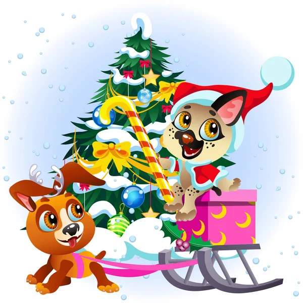 Señal de dibujos animados le deseamos feliz Navidad y feliz año nuevo — Vector de stock