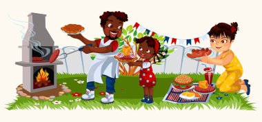 Gülümseyen baba yemekleri tencere içinde koyarak önlük