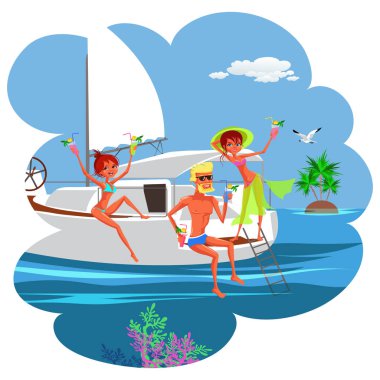 Çizgi film eğlenceli yat parti arkadaşları Okyanusu ile