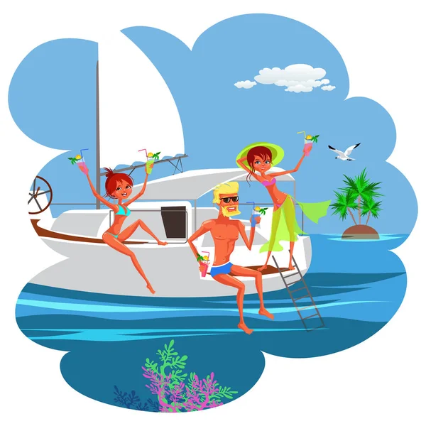 Çizgi film eğlenceli yat parti arkadaşları Okyanusu ile