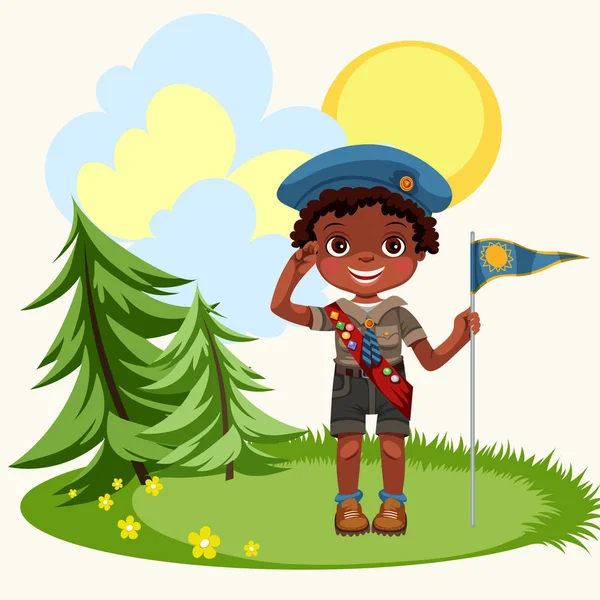 Afro-Amerikan çocuk yeşil çayır üzerinde duran selamlayan