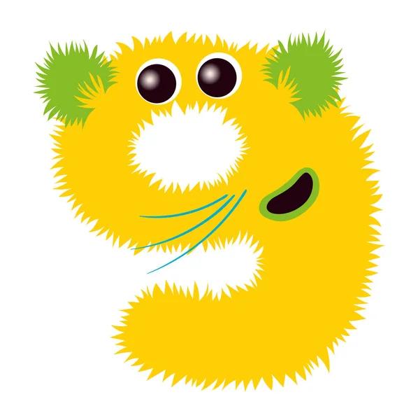 การ์ตูนน่ารักสีเหลืองและสีเขียวสัตว์ประหลาดหมายเลขเก้า — ภาพเวกเตอร์สต็อก