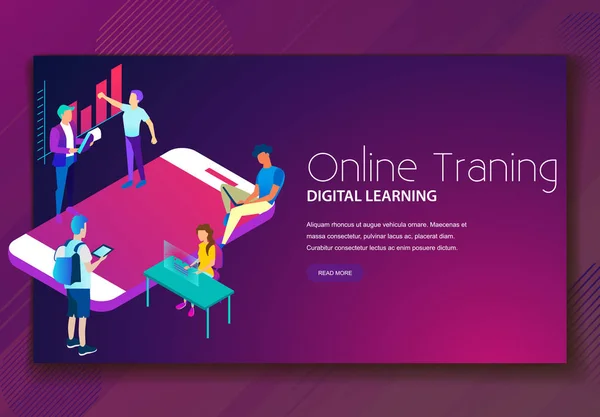 Formación en línea y aprendizaje digital clase aterrizaje interior página web — Vector de stock