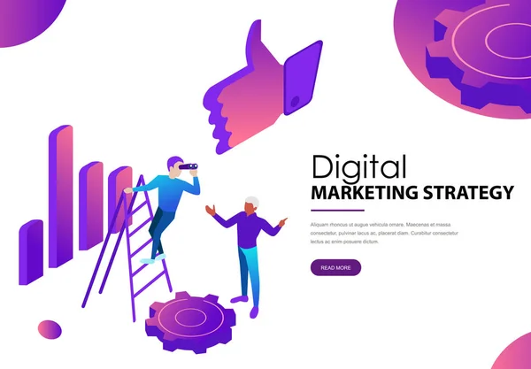 Strategia de marketing digital landing pagina web cu diagramă — Vector de stoc