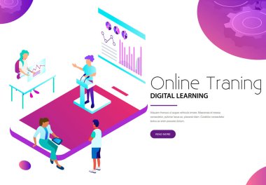 Çevrimiçi eğitim ve mobil app açılış web sayfası üzerinden dijital öğrenme