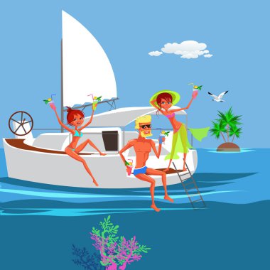 Çizgi film eğlenceli yat parti arkadaşları Okyanusu ile