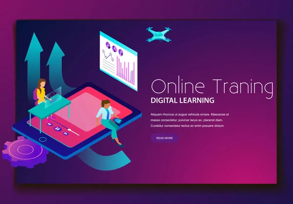 Formación en línea aprendizaje digital landing page — Vector de stock