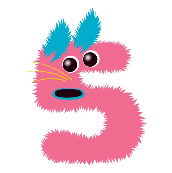 Cartoon cute pink and blue monster number five — Stock Vector