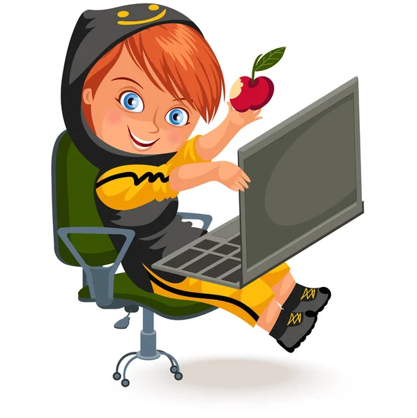 No profesiones femeninas, mujer inteligente programador o hacker con PC portátil en sus brazos, seguridad informática secutiry girl, feministas trabajador vector ilustración — Archivo Imágenes Vectoriales
