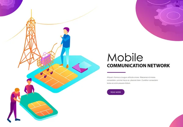 Mobile communication network landing web page — Stock Vector