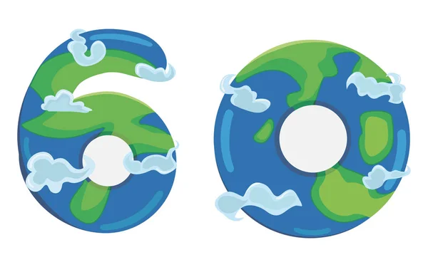Karte für Earth Hour - globales jährliches internationales Ereignis. Nummer 60 und Globus im Inneren symbolisieren sechzig Minuten auf dem Hintergrund von sternenblauem Himmel und Globus. Vektorillustration — Stockvektor
