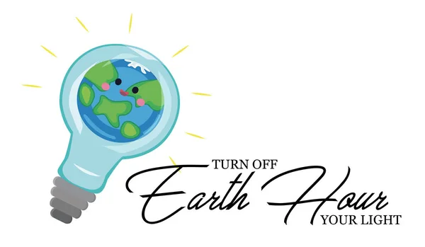 Lyspære med verden indeni og global opvarmning isoleret på hvid, Earth hour coccept spare planeten 60 minutter eller en time slukke lyset – Stock-vektor