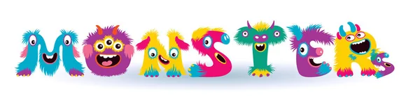 Desenhos animados crianças bonito e engraçado monstro letras Vetor De Stock