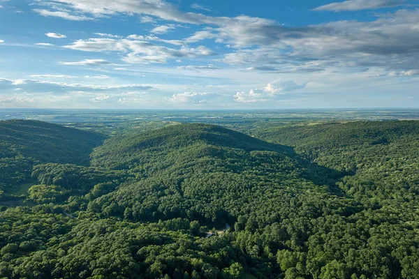 Aerial forest scenery European Forest. Beautiful mountain landscape, with mountain peaks covered with forest.