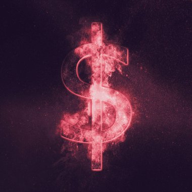 Dolar işareti, doları sembolü. Para para birimi simgesi. Soyut gece gökyüzü arka plan.  