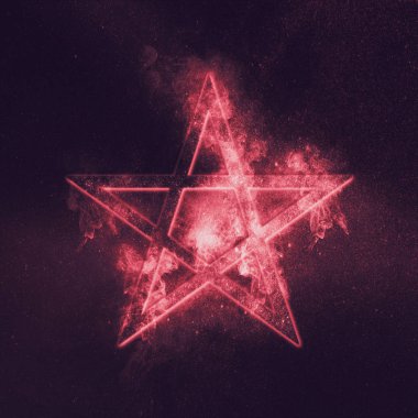 Pentagram sembolü. Soyut gece gökyüzü arka plan.