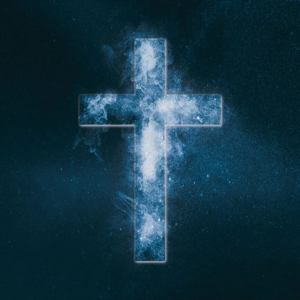 Křesťanský Symbol Kříže Abstraktní Noční Obloze Pozadí — Stock fotografie