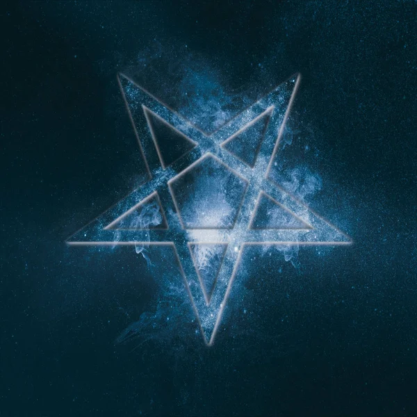 Omgekeerde Pentagram Symbool Abstracte Nacht Hemelachtergrond — Stockfoto