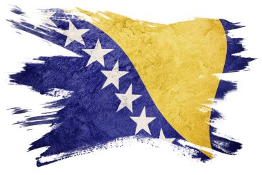 Grunge Bosna-Hersek bayrağı. Grunge desenli Bosna bayrağı. Fırça darbesi.