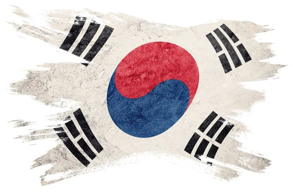 Grunge Dél Korea Zászlaja Dél Korea Zászló Grunge Textúrával Ecsetvonás — Stock Fotó