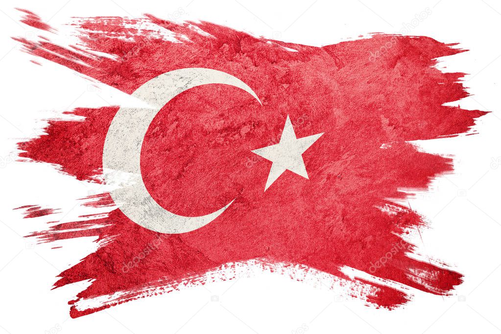 Grunge Turkey flag. Turkish flag with grunge texture. Brush stroke.