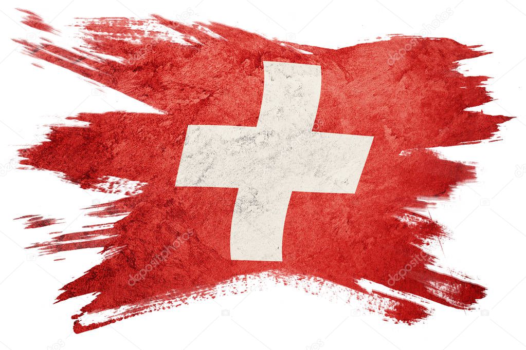 Grunge Switzerland flag. Swiss flag with grunge texture. Brush stroke.