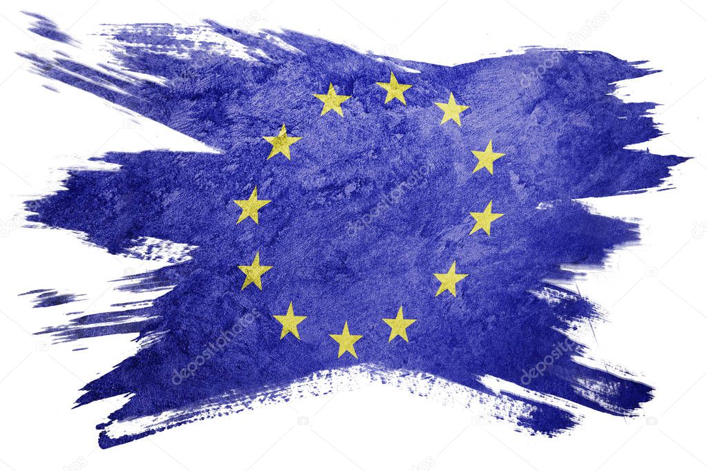 Grunge Europe Union flag. EU flag with grunge texture. Brush stroke.